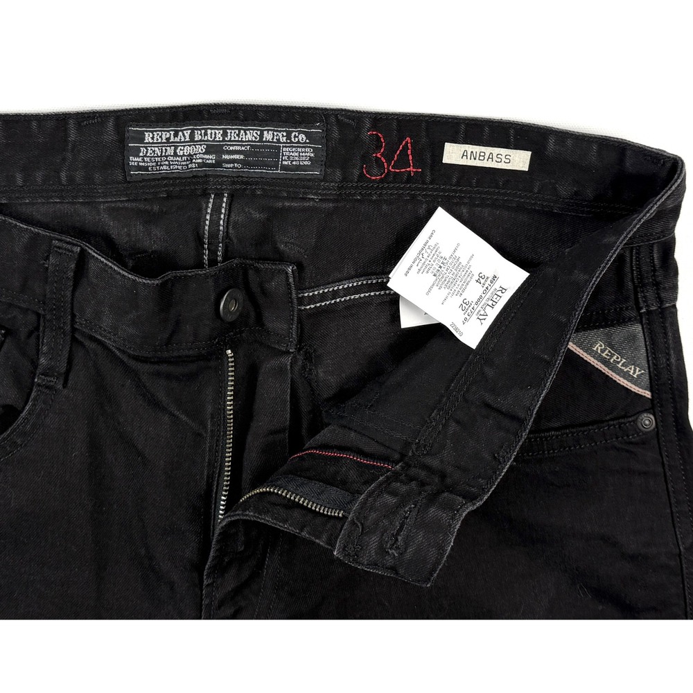 Replay Anbass Mens Jeans 34 (Actual 34x30) Black Slim Tapered Fit Denim #1915 - Picture 5 of 10